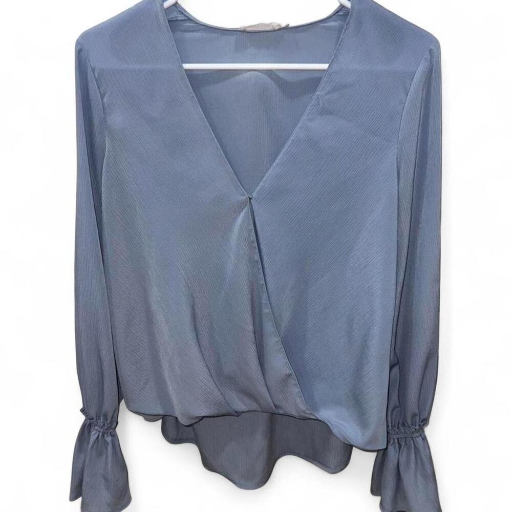 Lush Powder Blue Surplice Tie/Cuff Sleeve Blouse Women’s Small NWOT